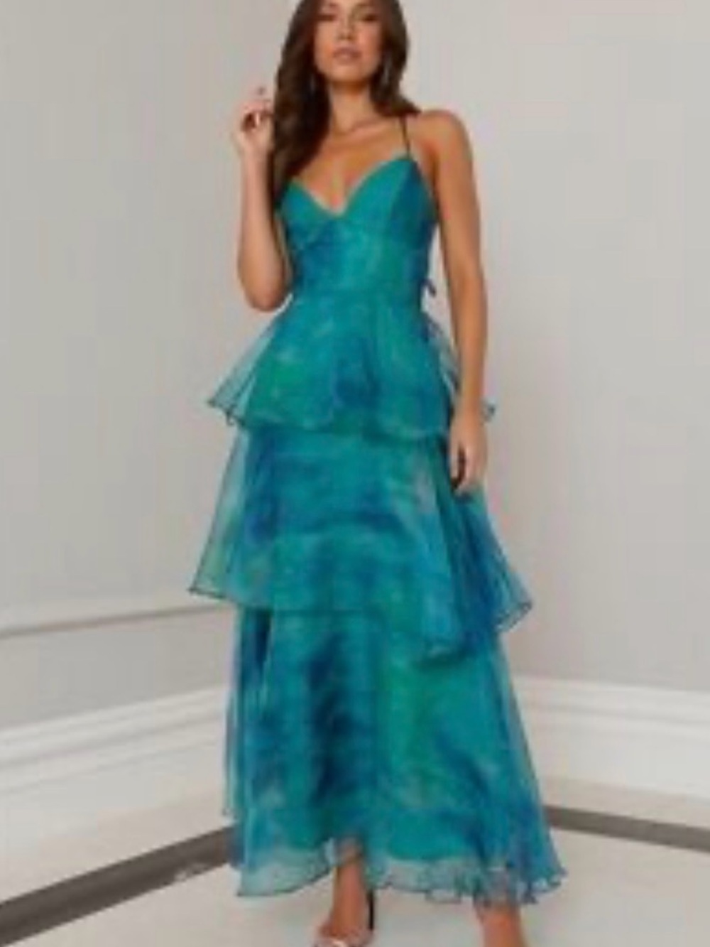 Hello Molly Teal Tiered Chiffon prom Dress - Women